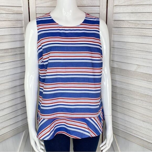 Tommy Hilfiger Striped Peplum Hem Sleeveless Blouse Medium Tank Top Blue Red - Picture 1 of 12